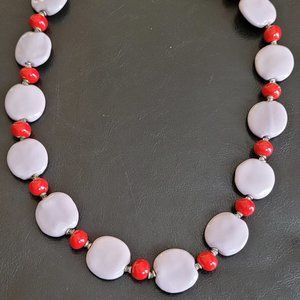 Kazuri Lilac and Red Ceramic Bead Necklace